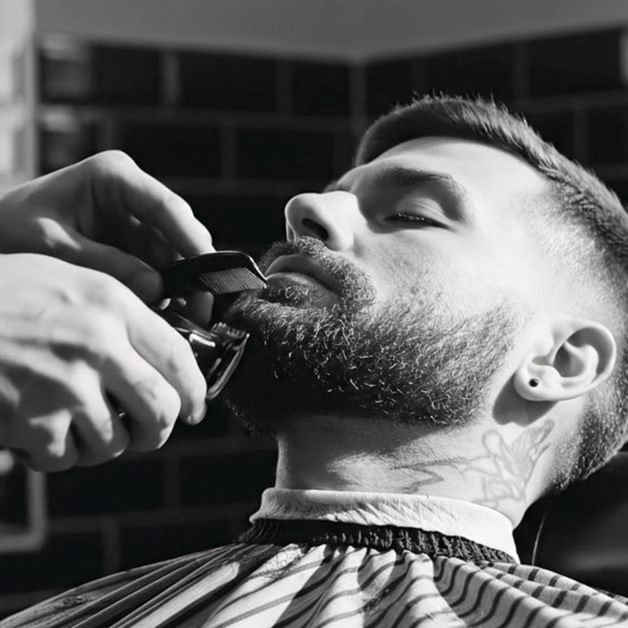 Taille de barbe à la tondeuse chez le barbier