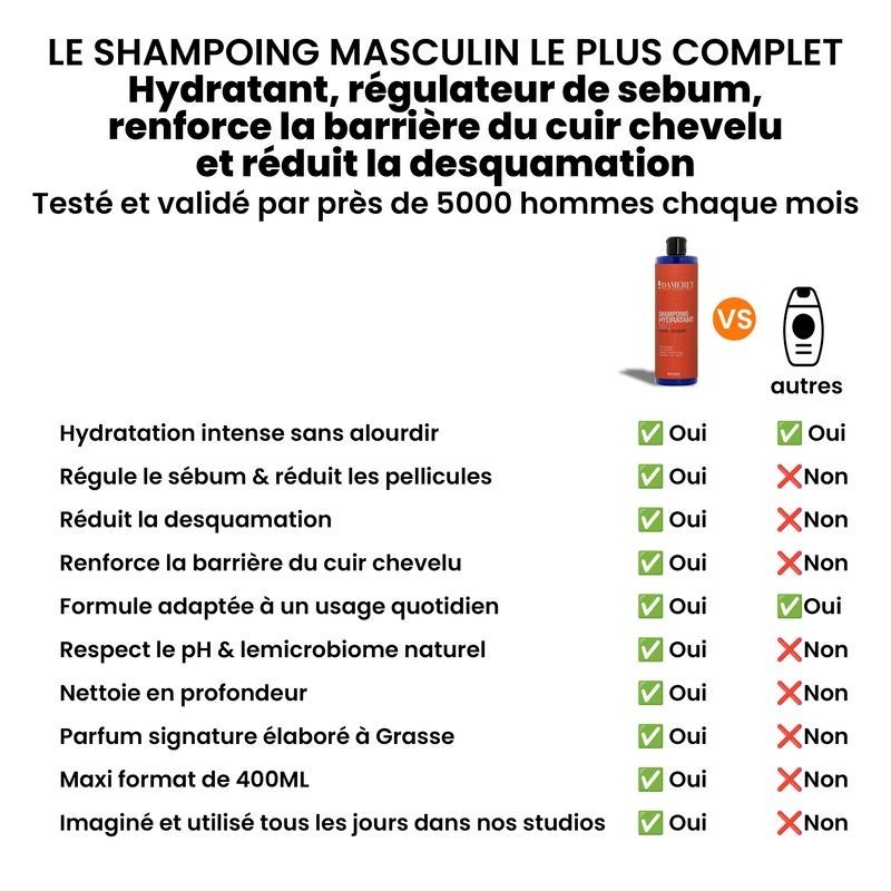 Shampoing anti-pelliculaire homme DAMERET – Hydratation & confort du cuir chevelu | Fabriqué en Provence